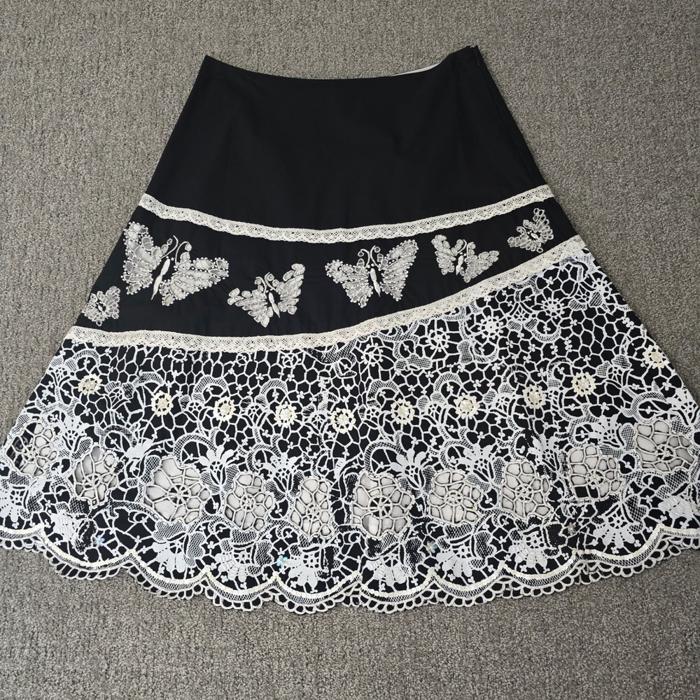 Basil & Maude‎ Butterfly Lace Midi Skirt Coquette Fairycore Whimsy Goth 4